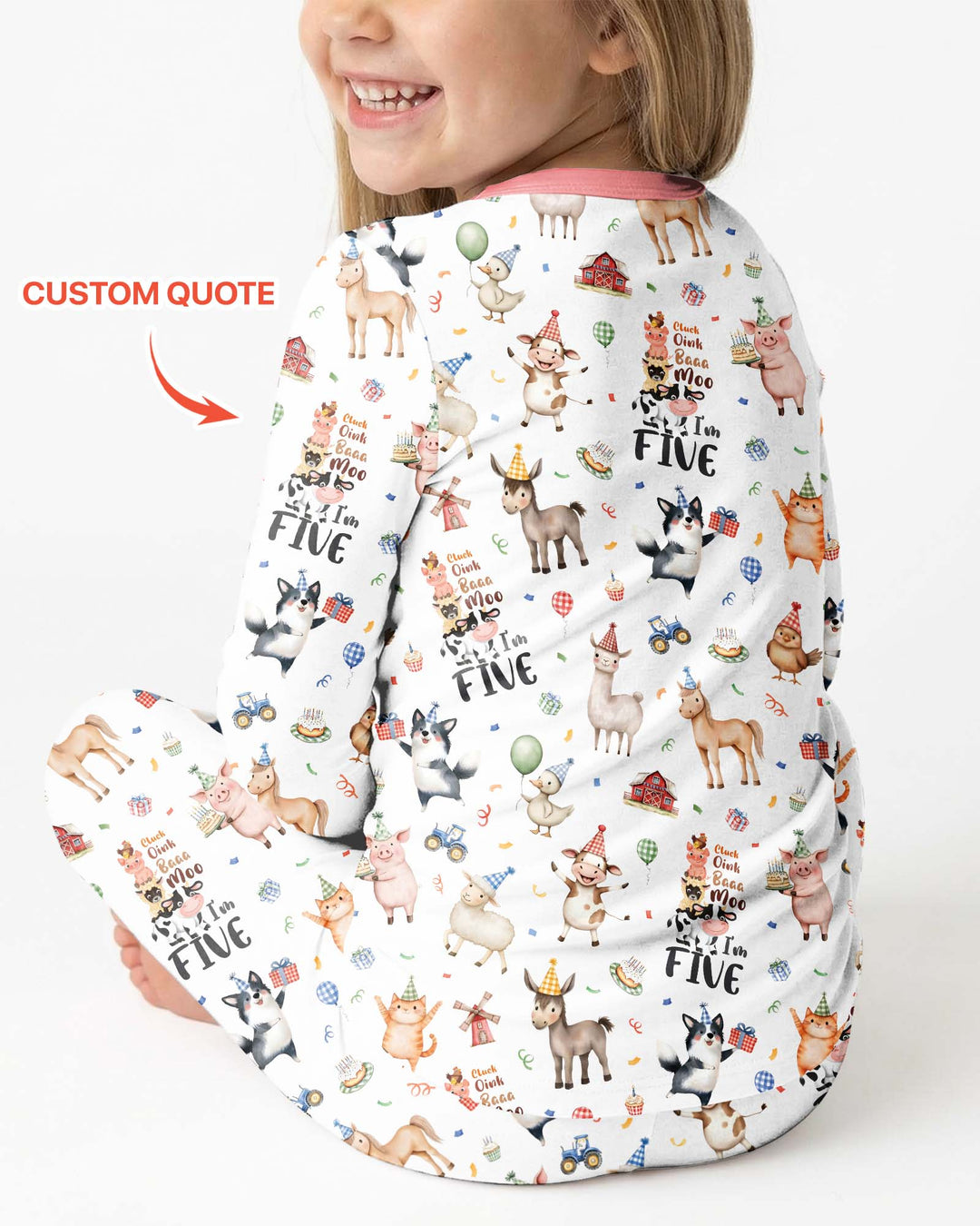 Custom Birthday Barnyard Bash Family Party Bamboo Two Piece Long Sleeve Pajama Set