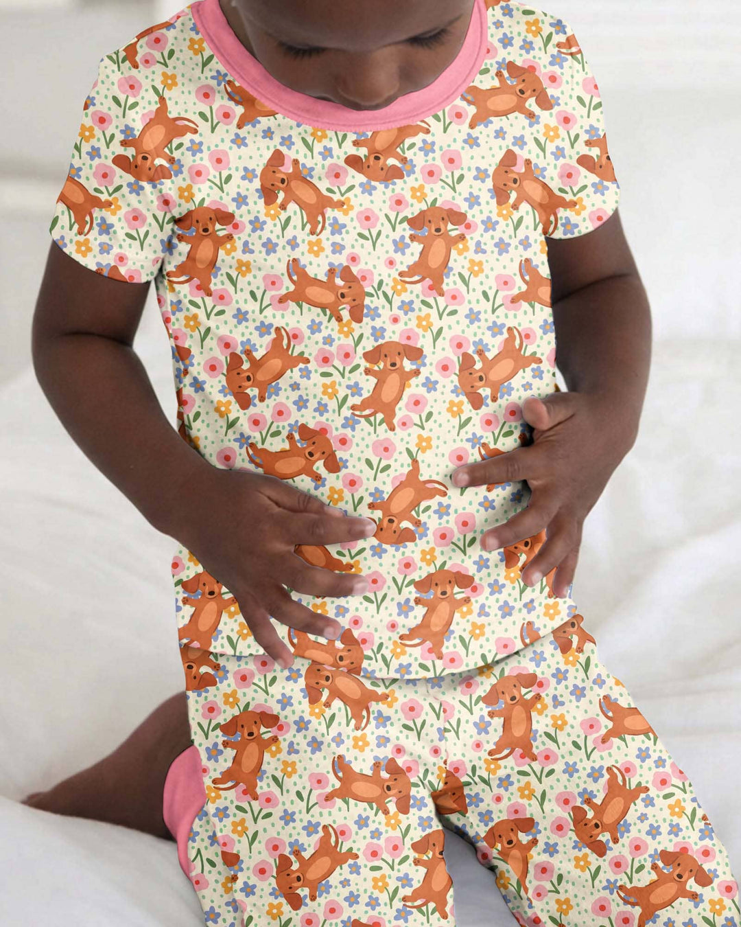 Dachshund Blooms Family Matching Bamboo Two Piece Short Sleeve Pajama Set