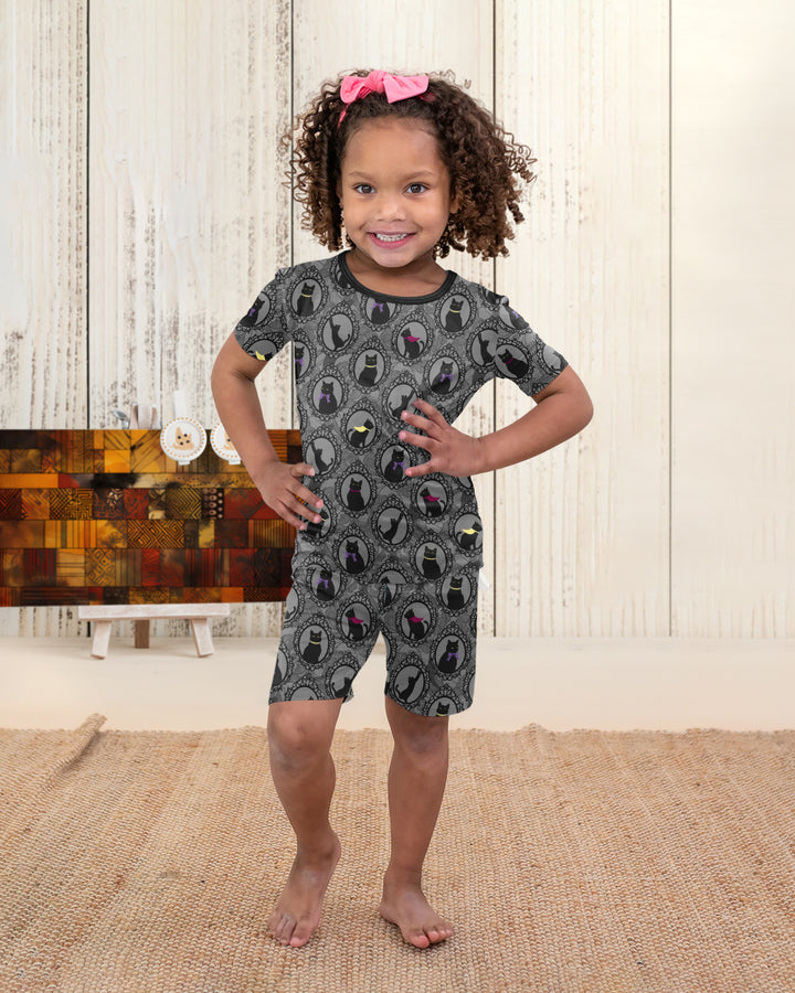 Midnight Cat Parade Bamboo Two Piece Short Sleeve Shorts Pajama Set