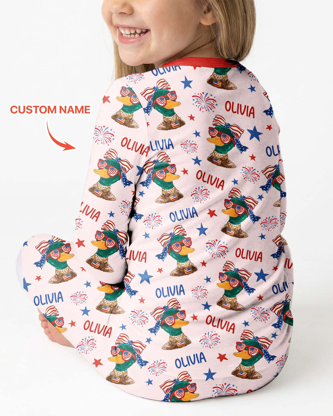 Custom Name Patriotic Mallard Duck Bamboo Two Piece Long Sleeve Pajama Set