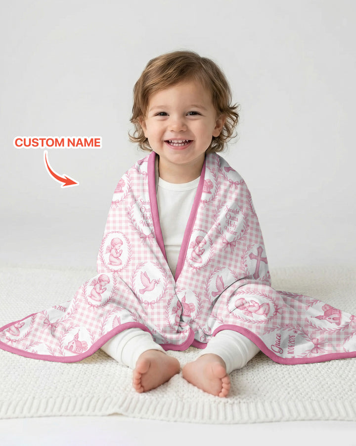Custom Name Baptism Straight Outta Holy Water Bamboo Blanket
