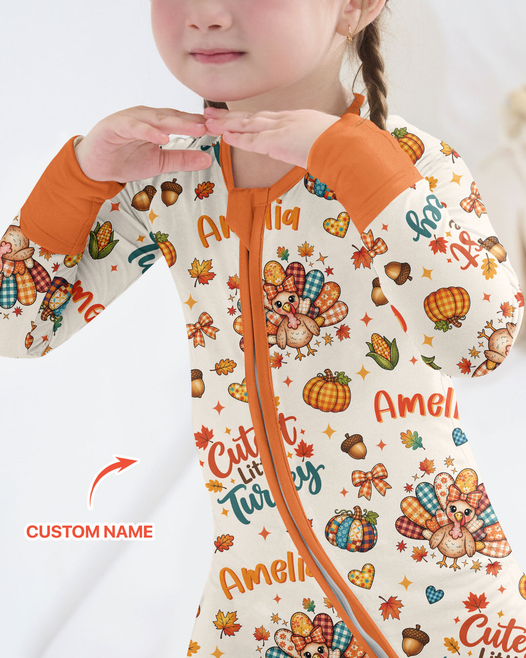 Custom Name Cutest Little Turkey Bamboo Convertible Zippy