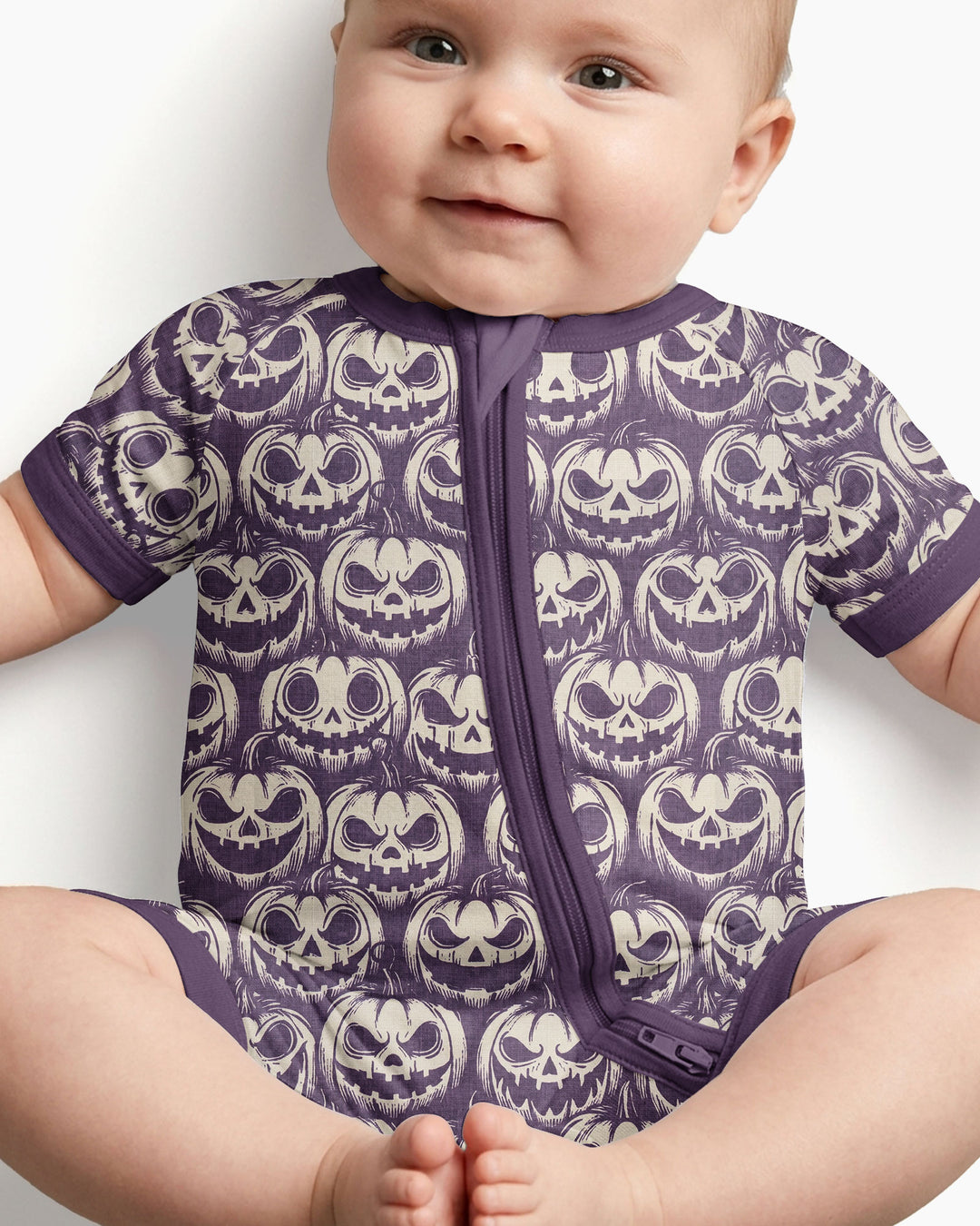 Retro Halloween Jack-O-Lantern Spooky Faces Bamboo Shorty Zippy