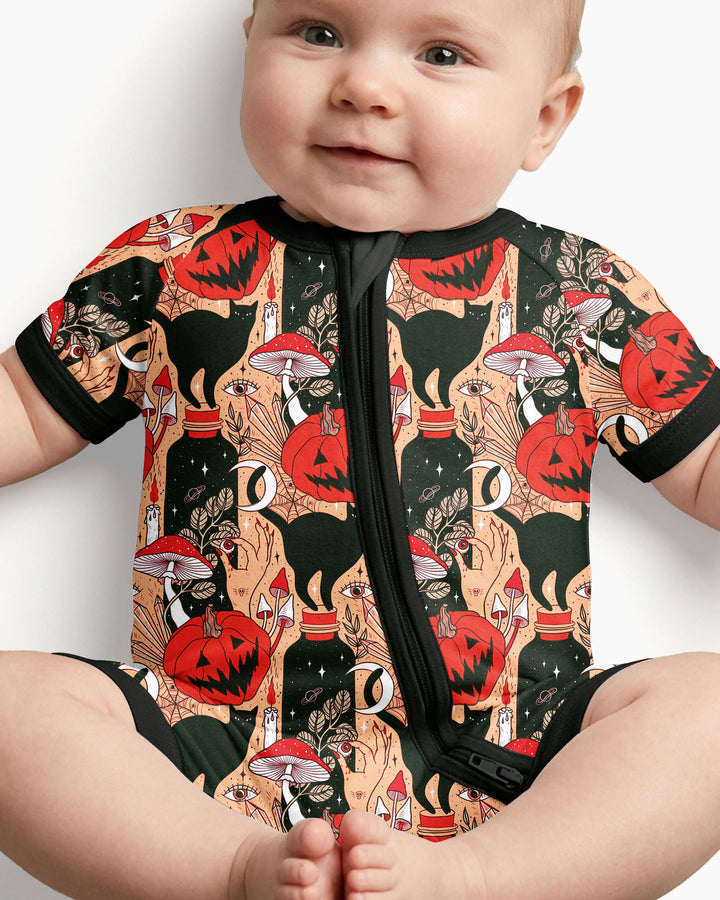 Black Cat And Pumpkin Halloween Bamboo Shorty Zippy