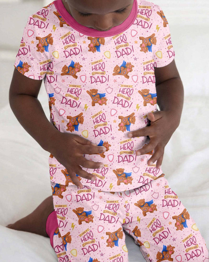 I Have A Hero Daddy & Me Matching Bamboo Two Piece Short Sleeve Pajama Set