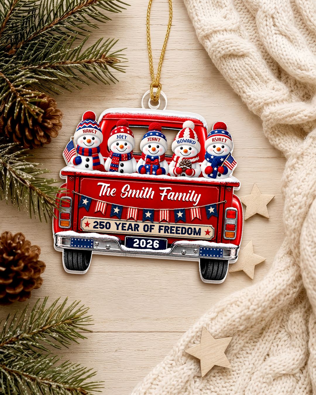 Patriotic Family 250th Anniversary USA- Personalized Acrylic Ornament