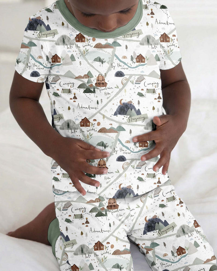 Camping Route Map Bamboo Two Piece Short Sleeve Pyjamas Set