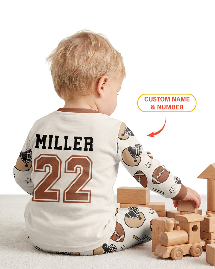 Personalized Football Brother's Biggest Fan Bamboo Two Piece Long Sleeve Pajama Set