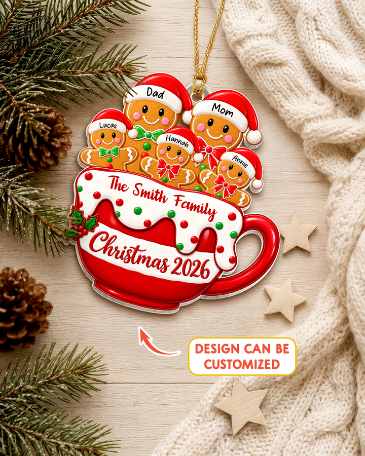Personalized Christmas Gingerbread Family Acrylic Ornament