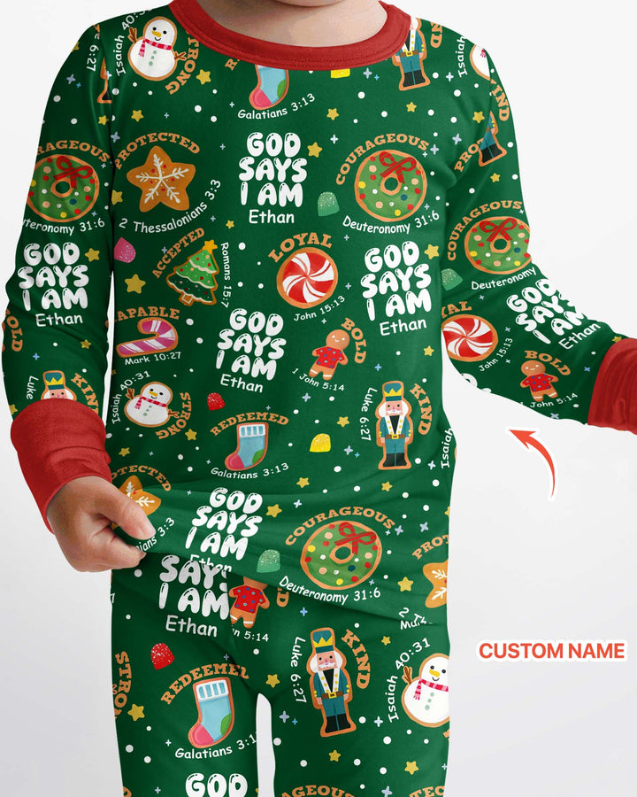 Merry Christmas God Says I Am Custom Name Bamboo Two Piece Long Sleeve Pyjamas Set