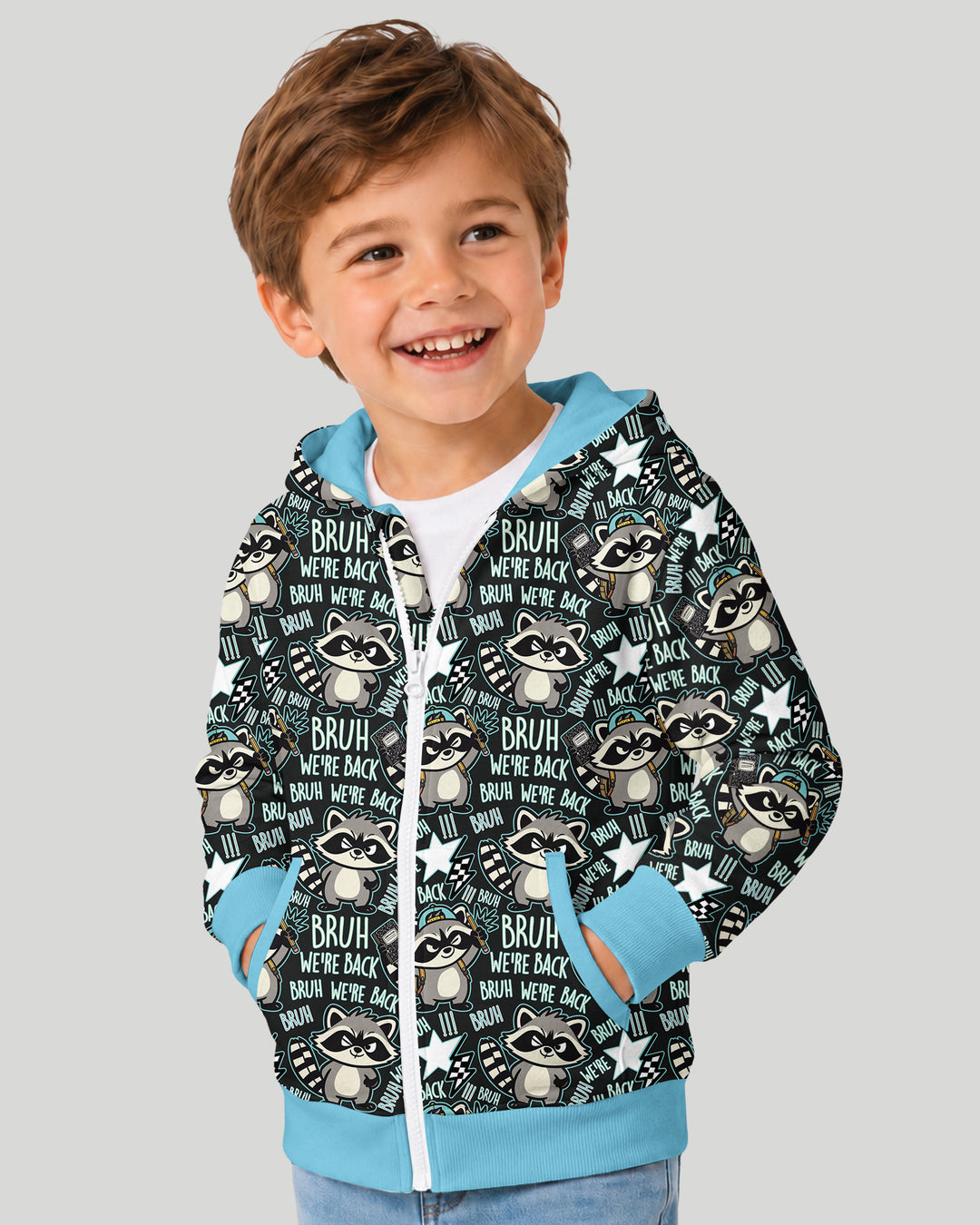 Bruh We're Back Raccoon Bamboo Zip Hoodie