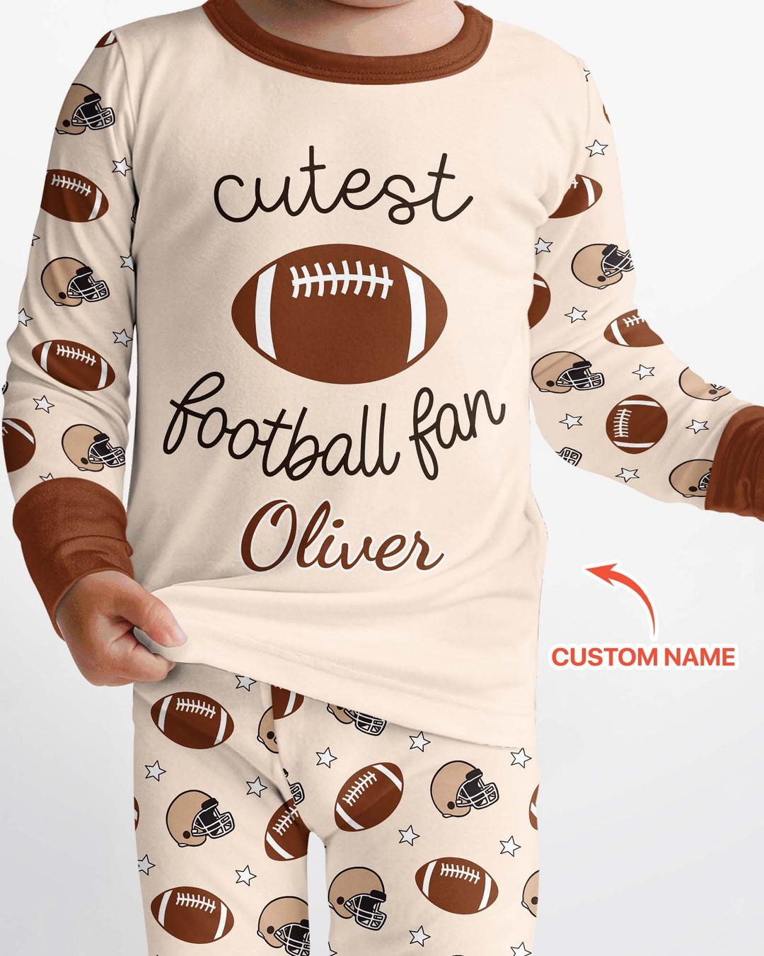 Custom Name Cutest Football Fan Bamboo Two Piece Long Sleeve Pajama Set