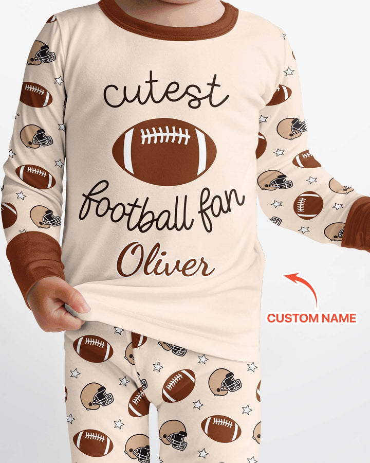 Custom Name Cutest Football Fan Bamboo Two Piece Long Sleeve Pajama Set