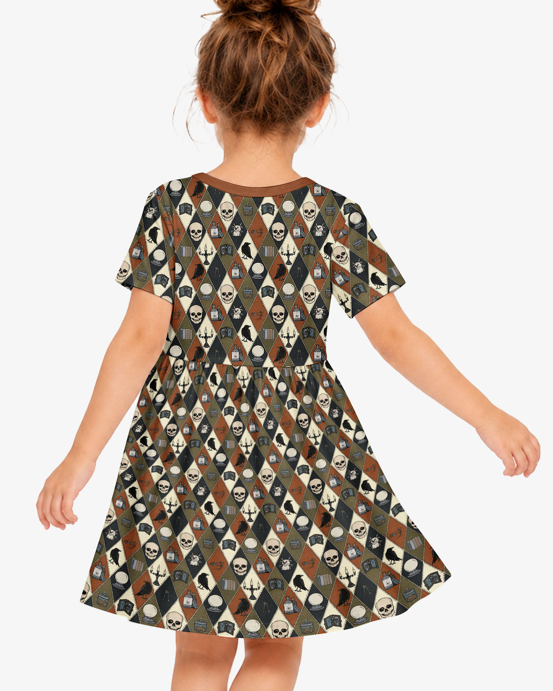 Retro Gothic Halloween Patchwork Bamboo Twirl Dress