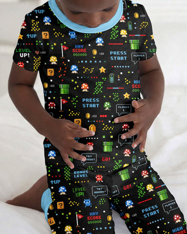 Pixel Game Lover Matching Bamboo Two Piece Short Sleeve Pajama Set
