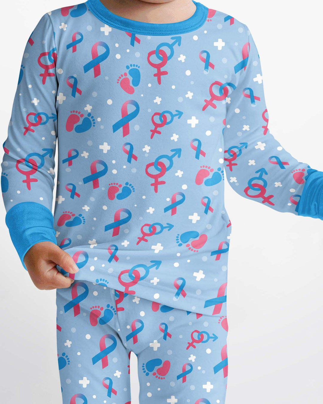 Infertility Awareness Blue and Pink Bamboo Two Piece Long Sleeve Pajama Set