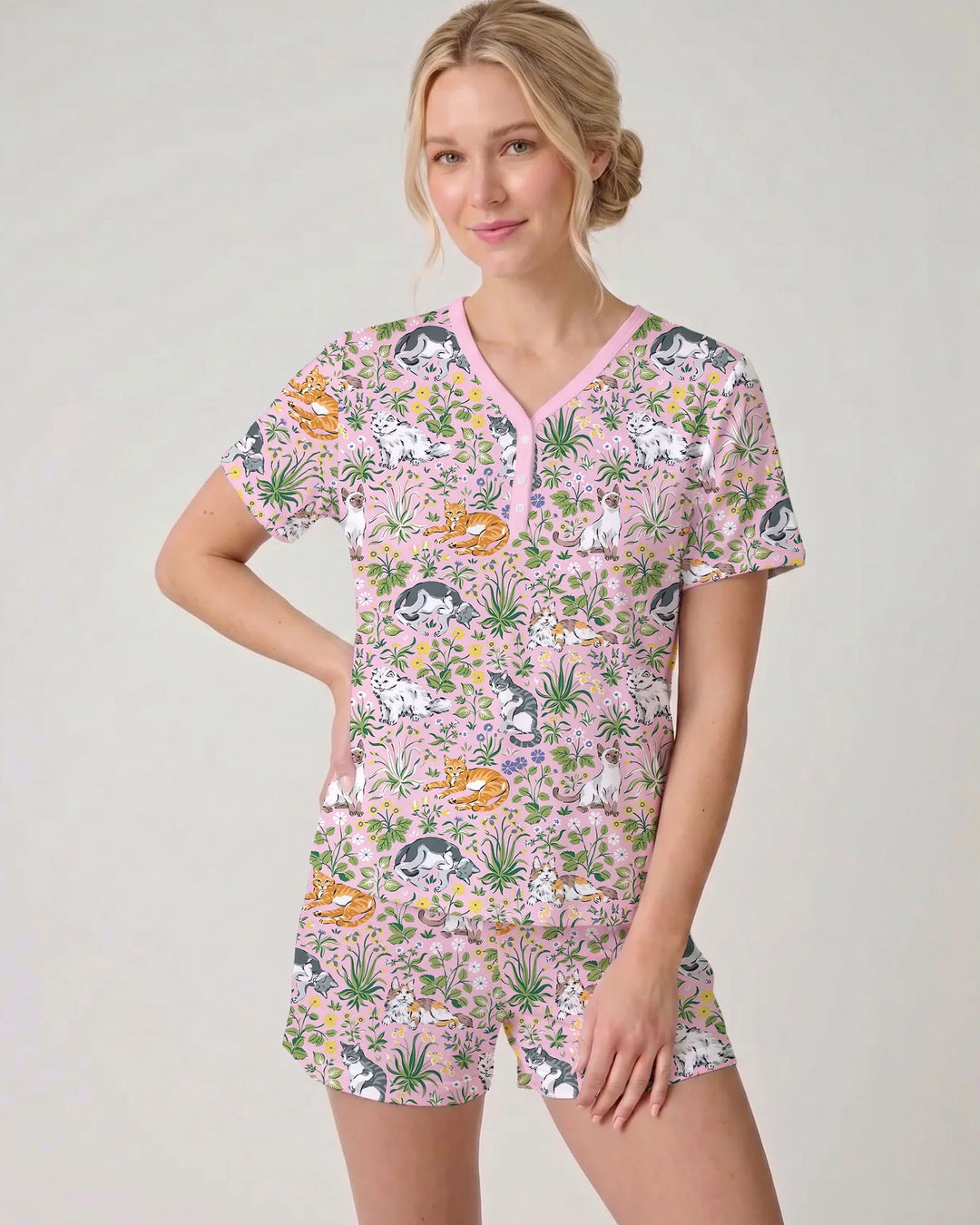 Kitten Garden Family Matching Bamboo Women Short Pajama Set
