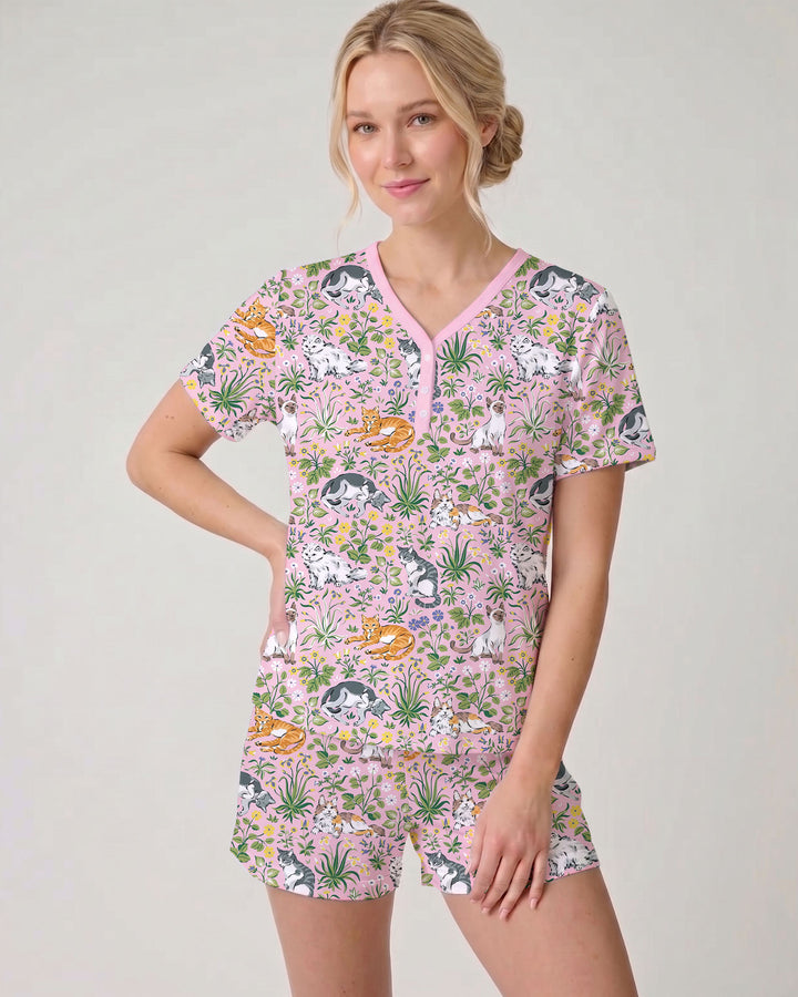 Kitten Garden Family Matching Bamboo Women Short Pajama Set