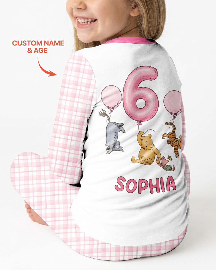Little Bear Birthday Custom Name And Age Balloon Bamboo Two Piece Long Sleeve Pajama Set
