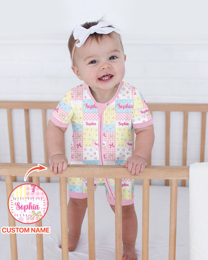 Custom Name Sweet Patchwork Bamboo Shorty Zippy