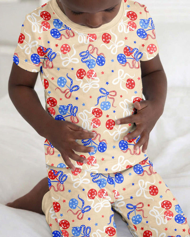 Cherry America 4th of July Bamboo Two Piece Short Sleeve Pajama Set