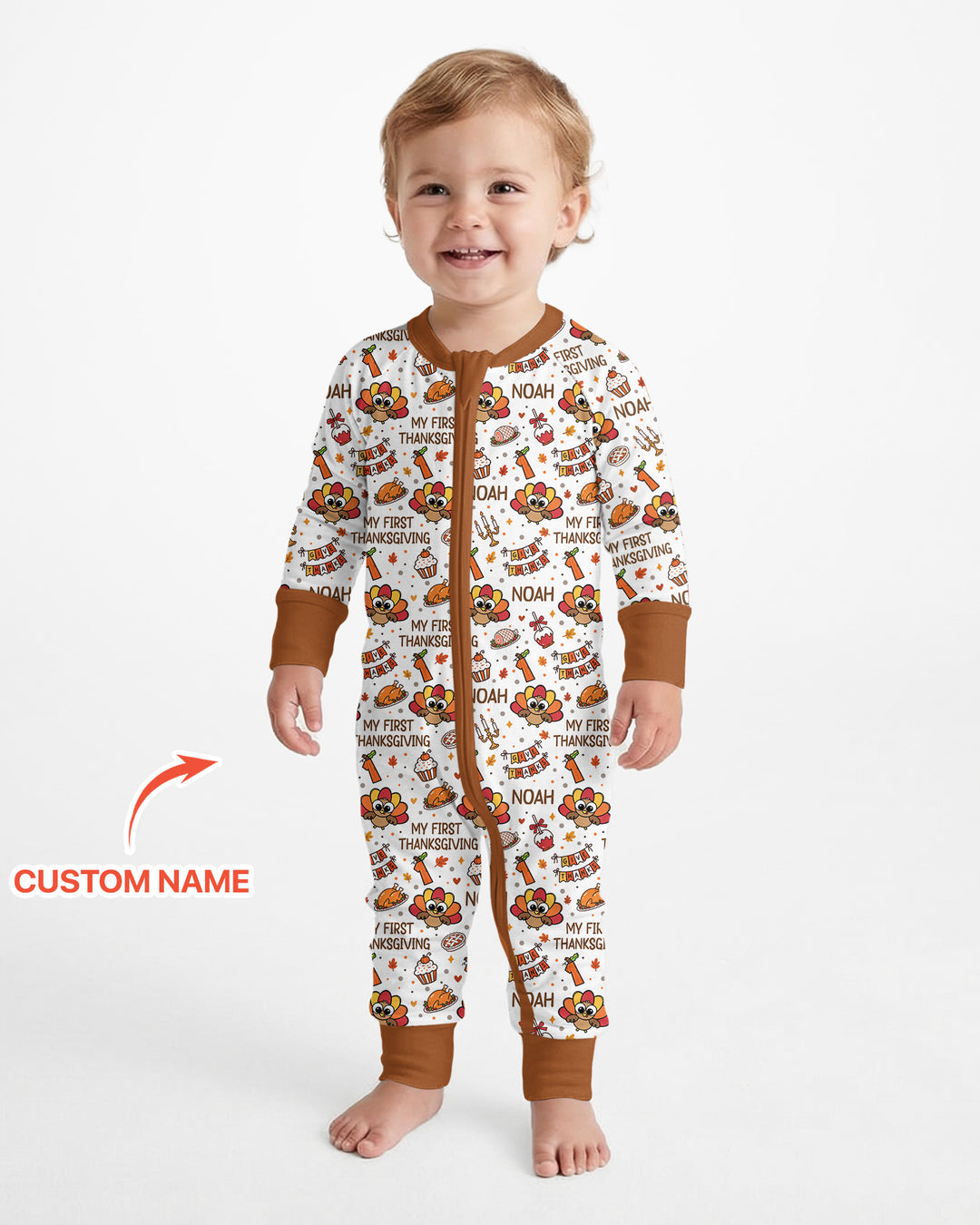 Custom Name Doodle Turkey My First Thanksgiving Bamboo Convertible Zippy