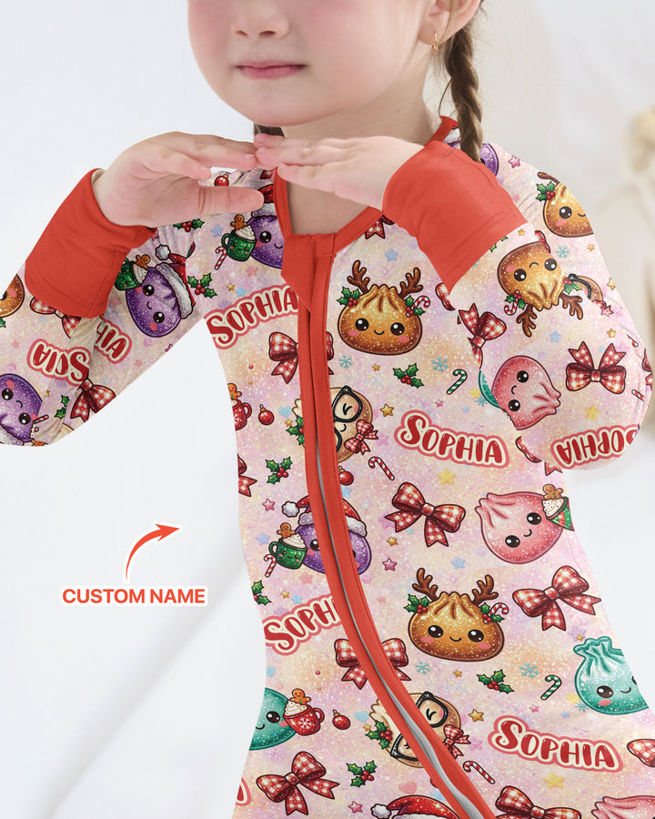 Custom Name Merry Christmas Dumpling Bamboo Convertible Zippy