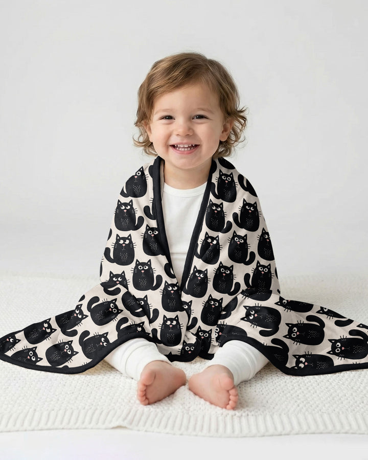 Moody Black Cats in Black and White Bamboo Blanket