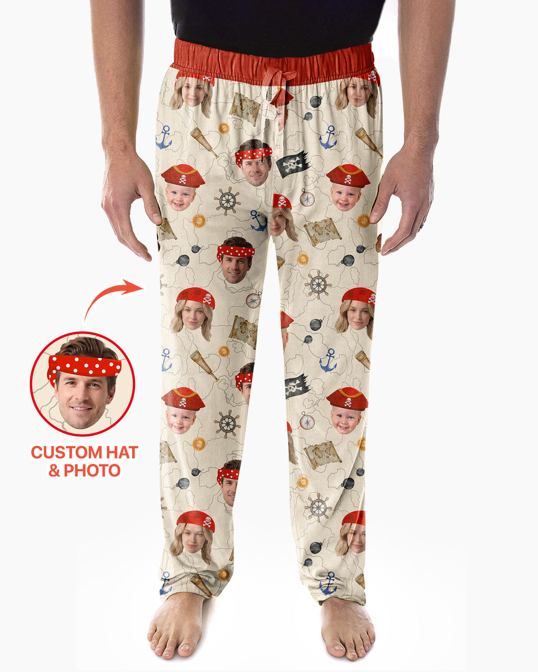Custom Photo Treasure Map Adventures Family Matching Bamboo Men's Pajama Set