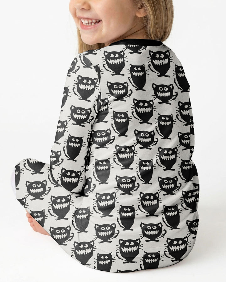 Halloween Monster Cats Bamboo Two Piece Long Sleeve Pajama Set