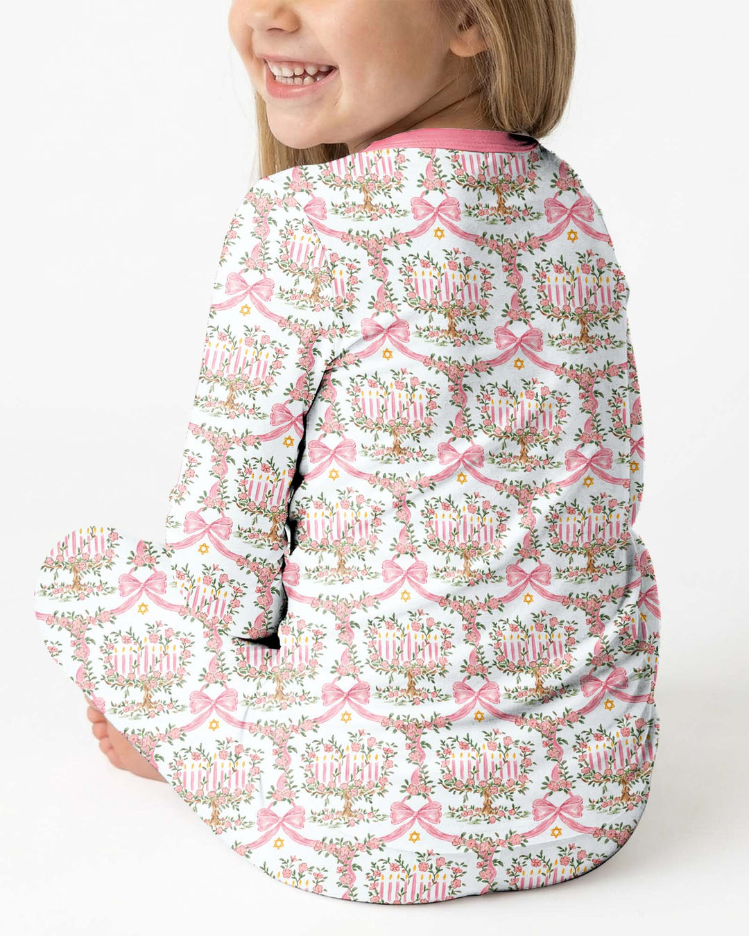 Cute Bow Hanukkah Menorah Bamboo Two Piece Long Sleeve Pajama Set