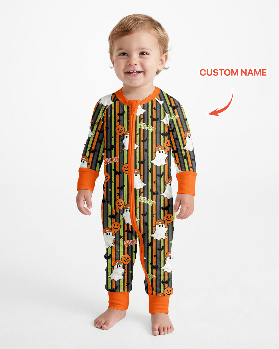Custom Name Ghost Holding Balloon Bamboo Convertible Zippy