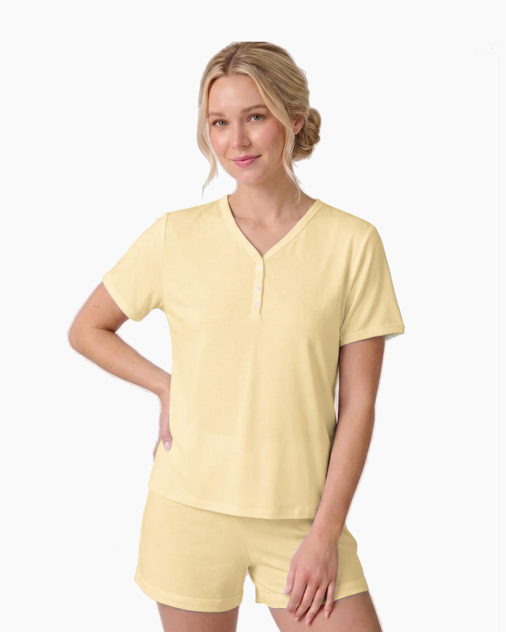 Solid Color Bamboo Women Short Sleeve Short Pajama Set