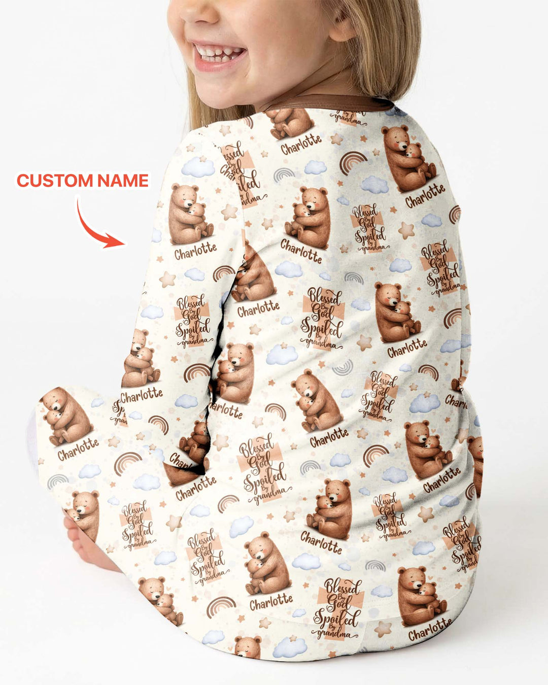 Custom Name Blessed By God Spoiled By Grandma Bamboo Two Piece Long Sleeve Pajama Set