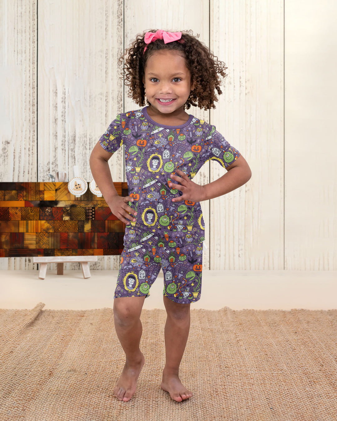 Halloween Monster Fun Bamboo Two Piece Short Sleeve Shorts Pajama Set