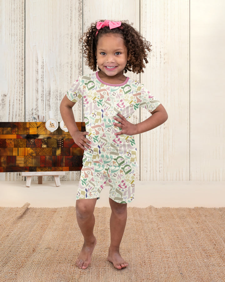 Hebrew Harmony Family Matching Bamboo Two Piece Short Sleeve Shorts Pajama Set
