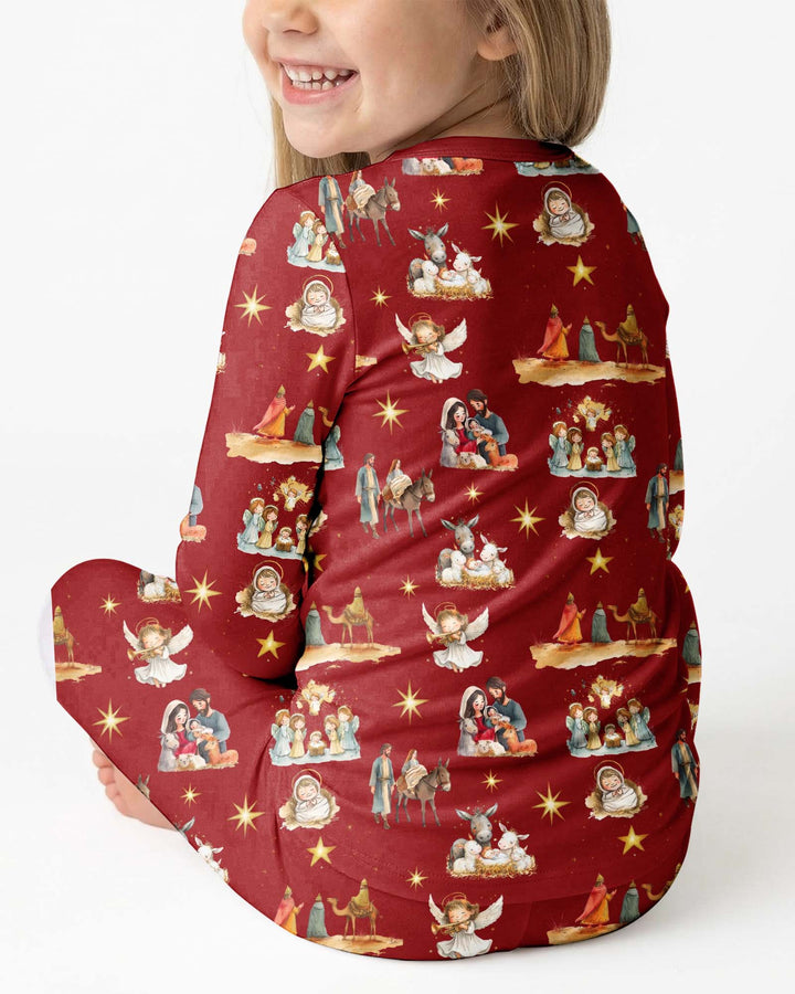 Nativity Joy To The World Bamboo Two Piece Long Sleeve Pajama Set