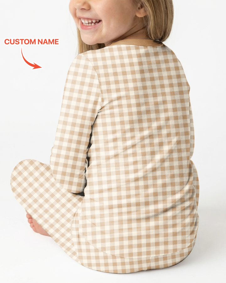 Custom Name Gingerbread Bakery Bamboo Two Piece Long Sleeve Pajama Set