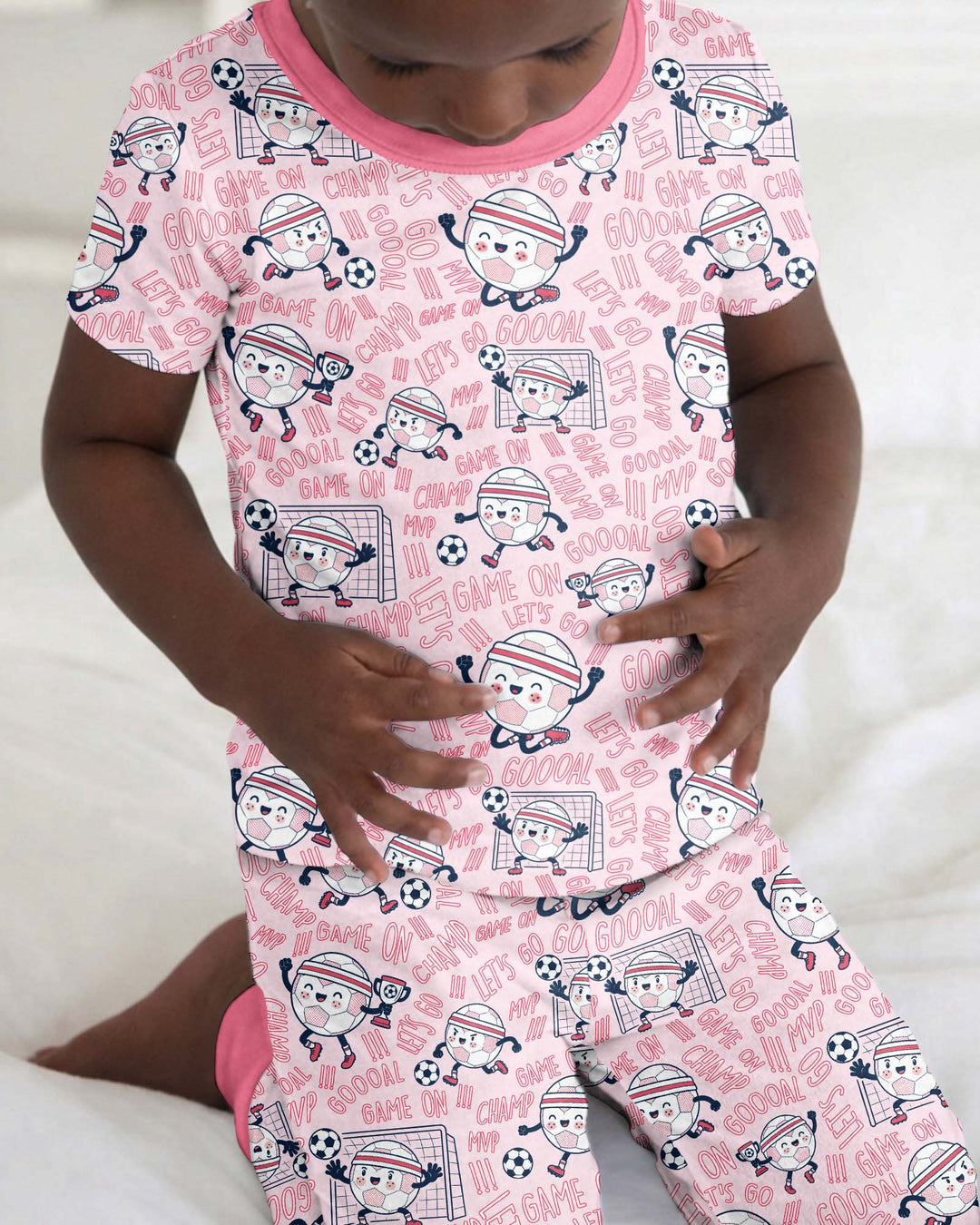 Happy Soccer Ball Family Matching Bamboo Two Piece Short Sleeve Pajama Set