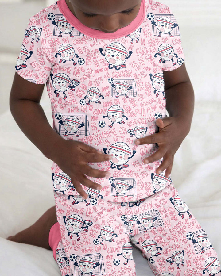 Happy Soccer Ball Family Matching Bamboo Two Piece Short Sleeve Pajama Set