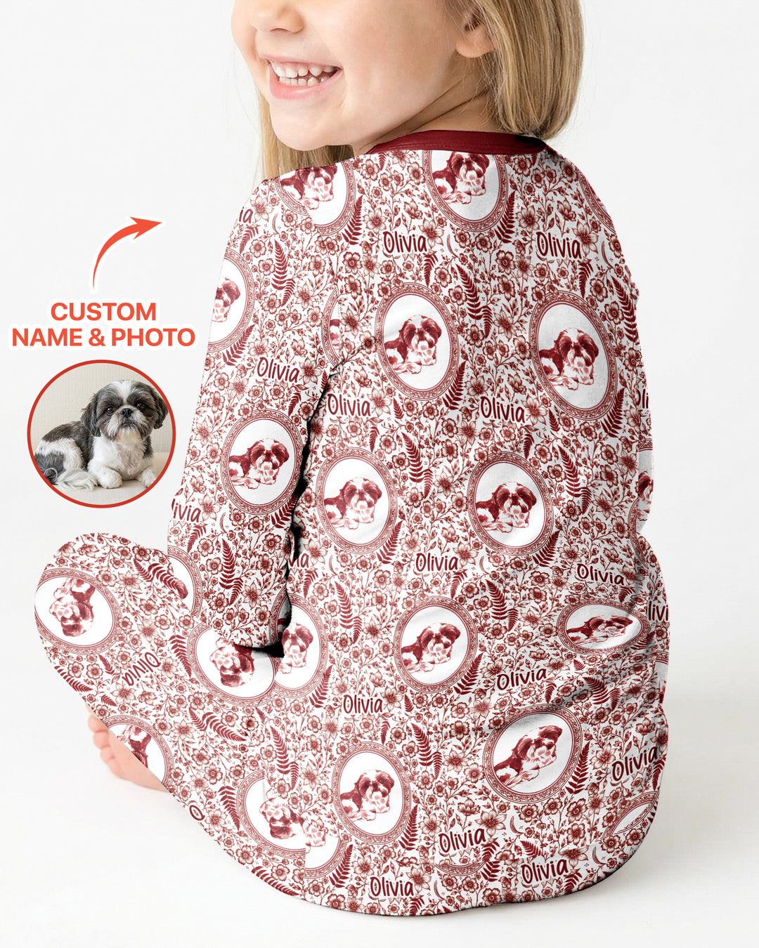 Custom Pet Photo Chinoiserie Garden Bamboo Two Piece Long Sleeve Pajama Set