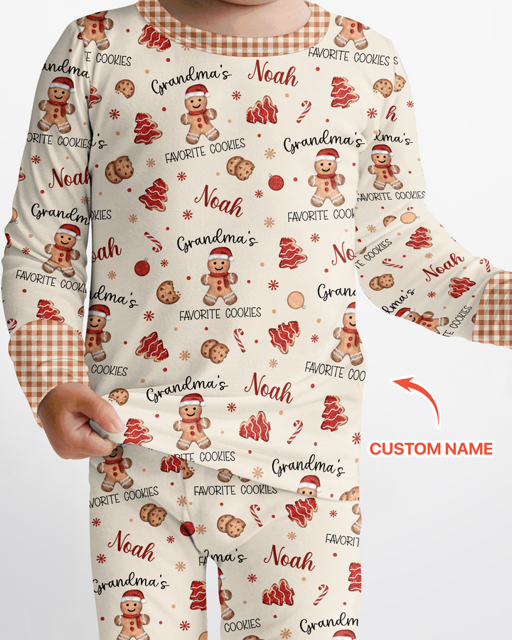 Custom Name Grandma’s Favorite Cookies Bamboo Two Piece Long Sleeve Pajama Set