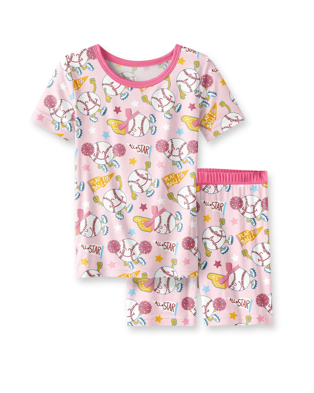 Baseball Crew Bamboo Two Piece Short Sleeve Shorts Pajama Set