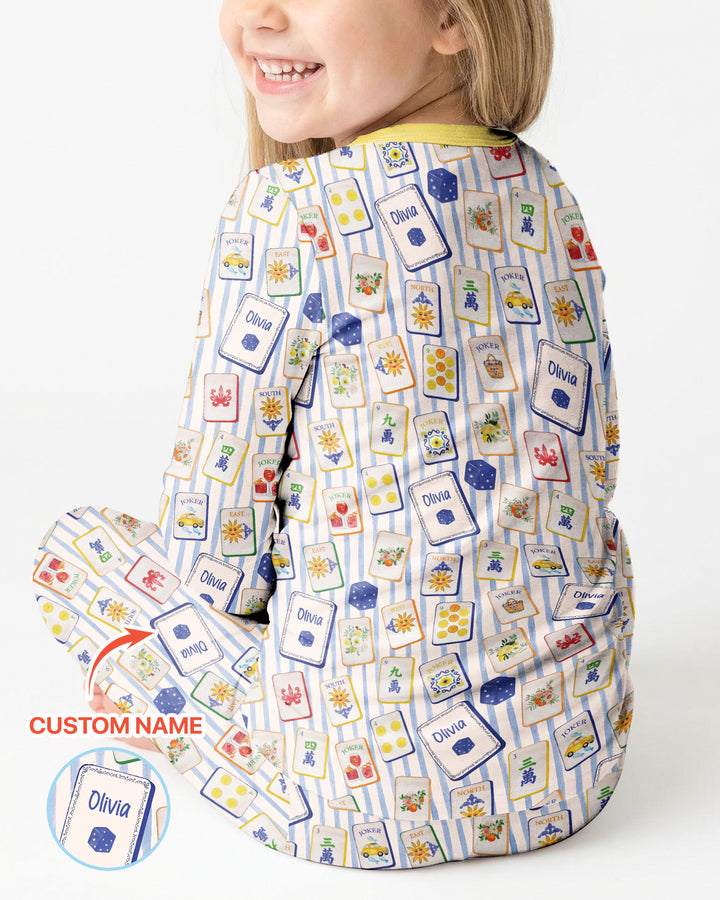 Coastal Mahjong Custom Name Mommy & Me Matching Bamboo Two Piece Long Sleeve Pajama Set