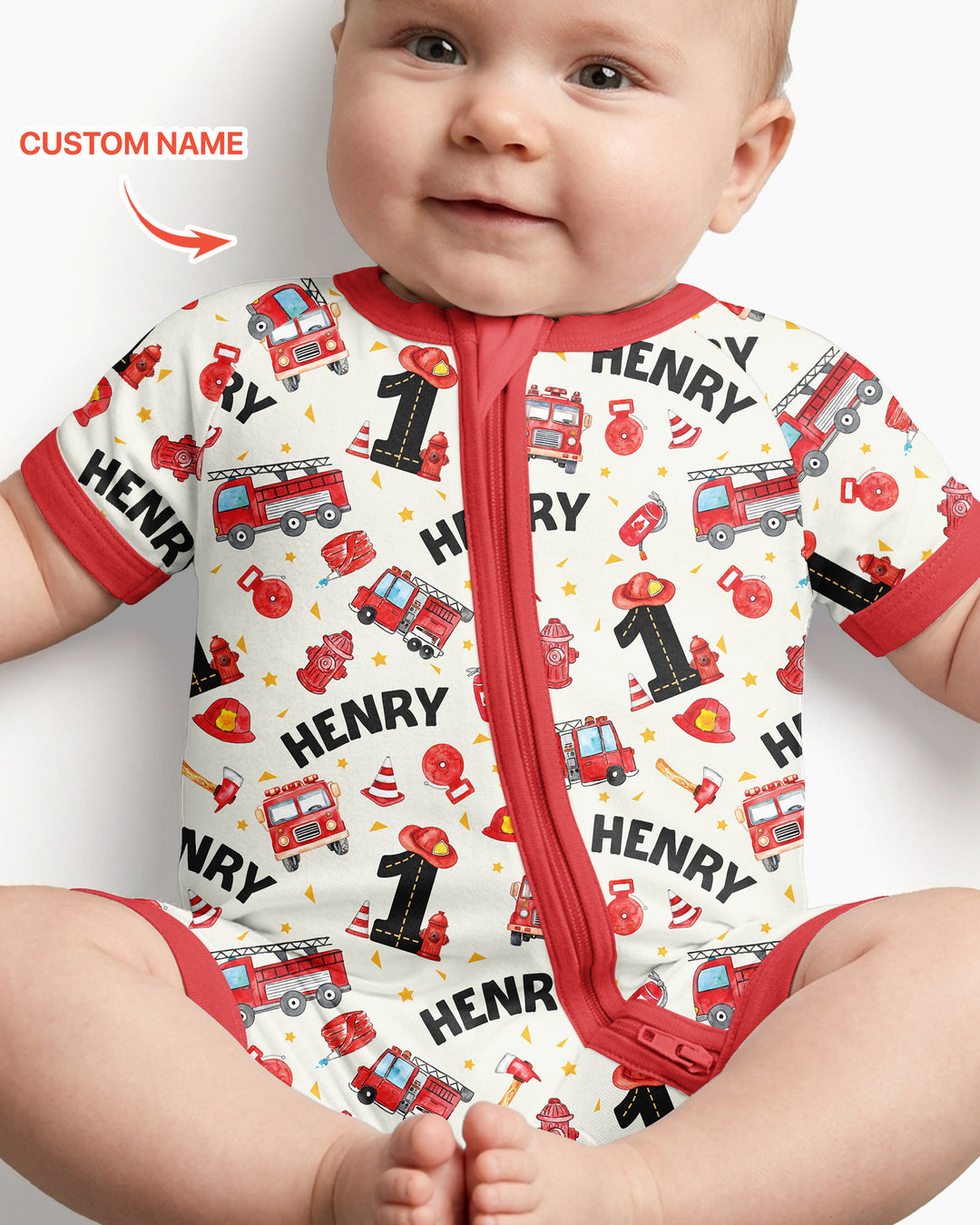 Custom Name Fire Truck Birthday Boy Bamboo Shorty Zippy