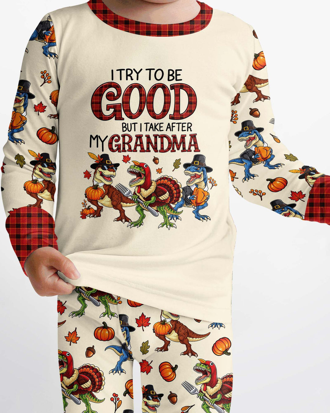 Dinosaur I Try To Be Good But I Take After My Grandma Bamboo Two Piece Long Sleeve Pajama Set
