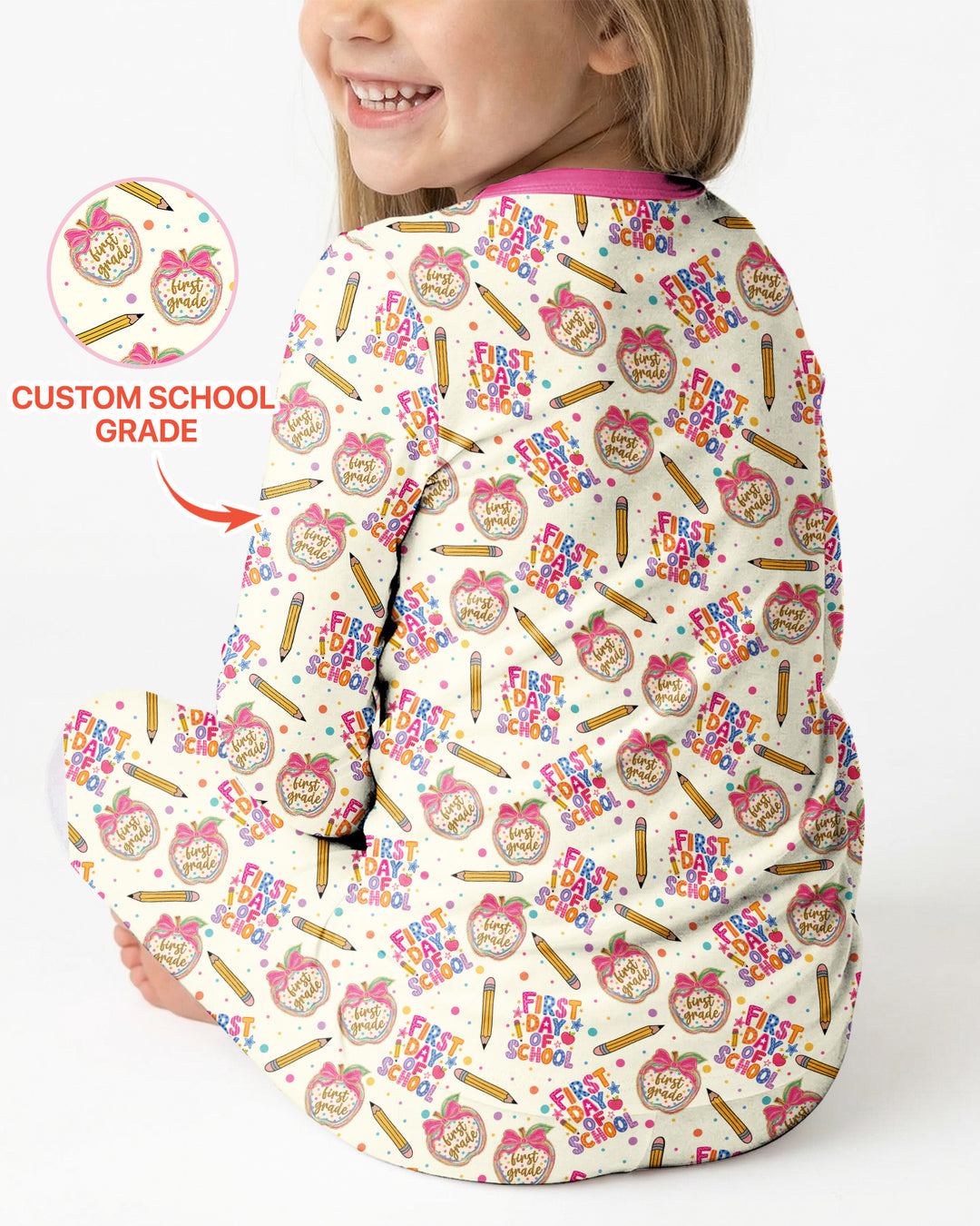 Custom School Grade First Day Cutie Bamboo Two Piece Long Sleeve Pajama Set