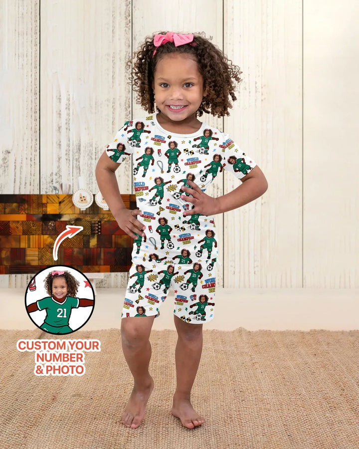 Custom Photo World Champion 2026 Family Matching Bamboo Two Piece Short Sleeve Shorts Pajama Set