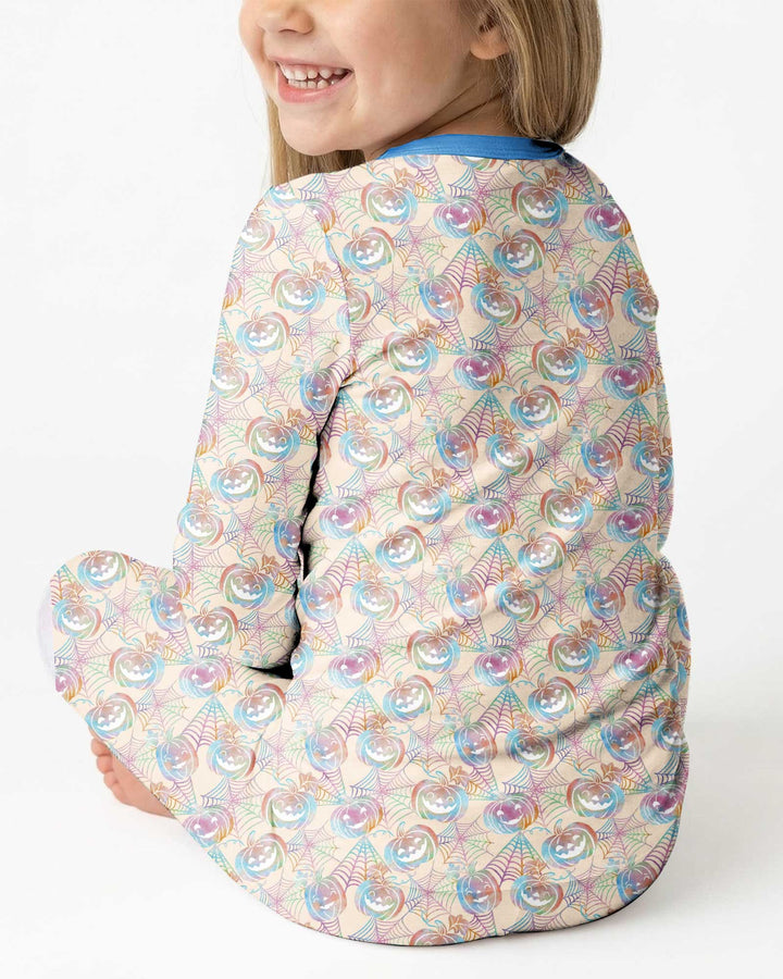 Pastel Halloween Jack O Lanterns Bamboo Two Piece Long Sleeve Pajama Set