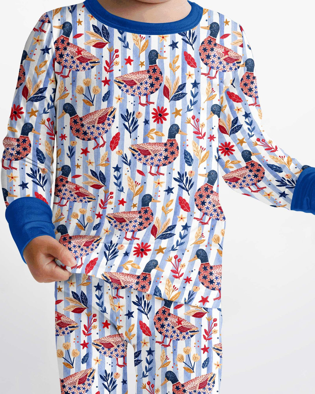Patriotic Mallard Duck Bamboo Two Piece Long Sleeve Pajama Set